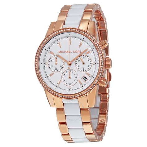 michael kors white rose gold ceramic watch|Michael Kors ritz chronograph.